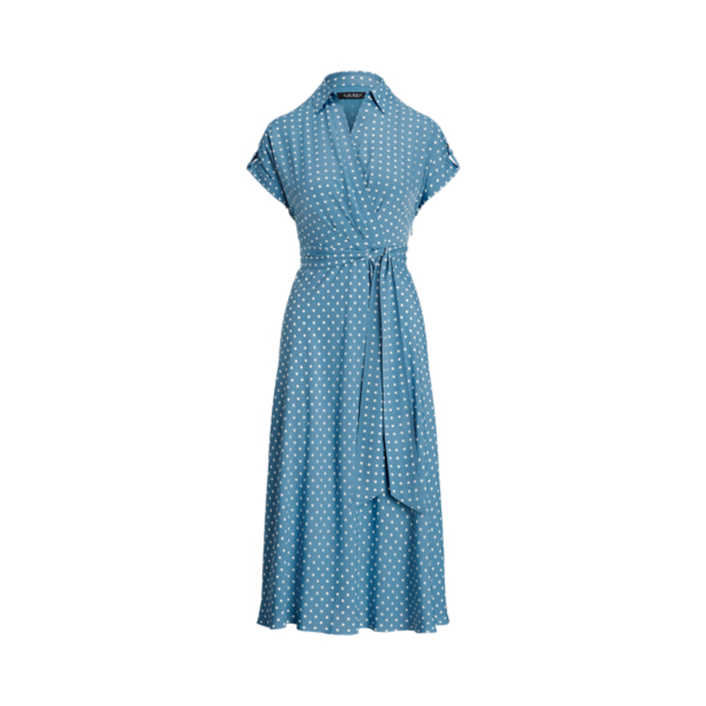 Ralph Lauren size 16 Blue Polka-Dot Belted Midi Dress